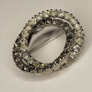 Vintage Classic Double Circle Pin Multicolored Crystal & Grey Rhinestones